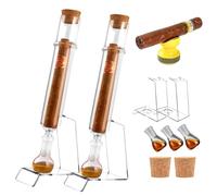 2 PCAK Handmade Glass Cigar Humidor Tubes with Caps & Clear Display Stand - Straight Pipe, Ball Base, Wooden Plug Set Airtight Travel Case for Aging Humidity Control and Flavor Mellowing cigar infuser