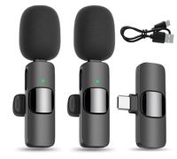 2 Pcak Wireless Lavalier Microphone for iPhone 15/16/17, Android Phone, Mini Mic Lapel Microphone with Noise Reduction for Video Recording Live Stream YouTube TikTok Podcast Zoom Interview