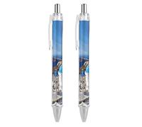2 PCS 0.5mm Retractable Gel Pen Smooth Liquid Black Ink Santorini Greek Island Sea View Rollerball Pens with Ergonomic Comfort Grip Quick-Dry & Smudge-Free Refillable Office Writing Pens for Professio