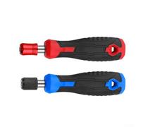 2 Pcs 1/4 Inch Hex Self-Locking Screwdriver Handle with Magnetic Holder, Chrome Vanadium Steel & Rubber Grip for 6.35mm Tools, Red/Blue/Black