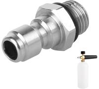 2 Pcs 1/4'' Quick Release Connector, 14mm Male Thread to 1/4 inch Quick Fitting for High Pressure Washer Snow Foam Lance Bottle Connecting Parts Stainless Steel Coupler, Silver