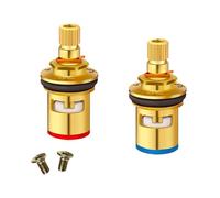 2 Pcs 1/4 Turn Universal Mixer Tap Cartridge,Brass Ceramic Tap Cartridge Replacement,with Two Screws,Durable Insert Gland Cartridges for Kitchen Shower Bathroom Taps(1 Pair Hot & Cold)