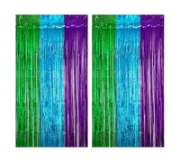 2 Pcs 1 x 2 m Shiny Foil Fringe Curtains Photo Backdrop Tinsel Curtain Tinsel Foil Streamer Curtain Backdrop Birthday Party Decor Fringe Sparkly Metallic Party Decorations Green Blue Purple