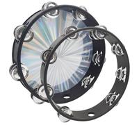 2 pcs 10 inch Radiant Tambourine, DaKuan Tambourines for Adults and Tambourine Ring, Metal Bell, Percussion Musical Instruments, Hand Drum, Music Education, Party (Wooden Double Row)