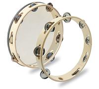 2 pcs 10 inch Tambourine, DaKuan Tambourines for Adults and Tambourine Ring, Metal Bell, Percussion Musical Instruments, Hand Drum, Music Education, Party, KTV(Wooden Single Row)