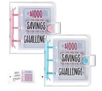 2 Pcs £1000 Savings Challenge Binder Reusable Savings Binder with 25 Envelope Fun Mini Money Saving Wallet for Budgeting Planning Personal Finance & Daily Saving Goals