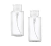 2 Pcs 100ml Nail Polish Remover Pump Dispenser, Portable Refillable Plastic Clear Liquid Containers, Empty Bottle Push Down Makeup Remover Cleanser for Travel and Nail Art Tool