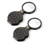 2 Pcs 10X Pocket Magnifier Small Magnifying Glass Loupe Rotating Mini Magnifying Lens Handheld Portable Folding Magnify Glass for Seniors Reading Jewelry Coins Newspaper Books Women Men