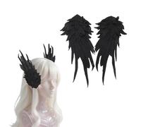 2 Pcs 11'' Large Embroidered Black Angel Wing Hair Clips Lace Feather Wing Side Clips Demon Devil Headwear Gothic Lolita Hair Accessories for Halloween, Party, Costume, Cosplay