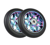 2 Pcs 110mm Scooter Wheels Colorful Pu Wheels Thick Stunt Car Wheels with Bearings(Black)