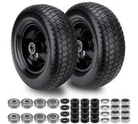 2 Pcs 11x4.00-5 Lawn Mower Tires Flat Free and Wheel, Universal Smooth Solid 11x4-5 Zero Turn Mowers Front Tires With 3/4" 5/8" 1/2" Ball Bearings, 3.4"-5.6" Centered Hub, For Residential & Commercial