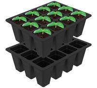 2 Pcs 12 Cells Seedling Plug Trays Seed Starting Tray Silicone Seed Starter Tray with Drain Holes Reusable Seedling Starter Tray Gardening Germination Garden Seed Starter Kits for Growing (Black)