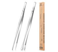2 Pcs 12-Inch Kitchen Tweezers Fine Tweezer Tongs, Stainless Steel Professional Long Cooking Tweezers for BBQ, Sea Food, Repairing and Serving (Silver)