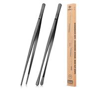 2 Pcs 12-Inch Kitchen Tweezers Fine Tweezer Tongs, Stainless Steel Professional Long Cooking Tweezers for BBQ, Sea Food, Repairing and Serving (Black)