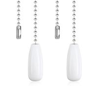 2 Pcs 12-inch Lighting Beaded Ball Chains Ceiling Fan Pull Chain Wooden Decorative Pendant Extension Chains Fan Cord Extender(White)