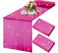2 Pcs 12 x 108 Inch Disco Table Runner, Pink Glitter Disco Party Decoration, Sparkle Table Covers for Birthday Dance Themed Party Decor Supplies