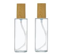2 PCS 120ml 4oz Clear Glass Pump Bottles with Plastic Wood Grain Lids Leakproof Travel Size Cosmetic Containers for Lotion Shampoo Essential Oils Cream Refillable Dispenser Bottles