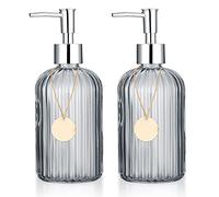 通用 2 Pcs, 14 Oz Hand Glass Jar Liquid, Refillable Soap Pump Bottle Dispensers for Bathroom, Kitchen, Countertop, Laundry Room-Transparent, 1