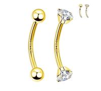 2 Pcs 14k Gold Filled Eyebrow Rings, 16G Threaded Rook Piercing Jewelry, Surgical Steel Vertical Lip Labret Belly Tongue Ring Daith Earring Curved Barbells 8mm
