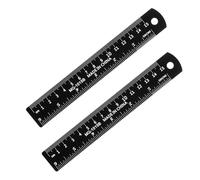 2 Pcs 15cm Small Ruler Black Metal Short Ruler Straight Edge Rulers Aluminum with Metric & Imperial Measurement Straight Edge Rulers with Inch to MM Conversion Table for Machinist Drafting