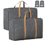 2 Pcs 168L Extra Large Storage Bags, Heavy Duty Moving Bags with Reinforced Handles & Zippers, Foldable Duvet Storage Bags for Bedding, Clothes, University Moving & Underbed Storage - Grey 100x58x29cm