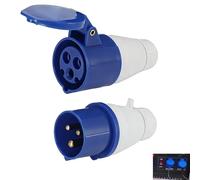 2 PCS 16A Plug and Socket, Industrial Plug and Socket 3 Hole 220-250V Caravan Hook Up Set Connector Waterproof 3 Pin Electrical Power Extension Connection for Construction Sites Campers Motorhomes