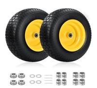 2 Pcs 16x6.50-8 Flat Free Tire and Wheel, 3" Offset Hub & 3/4" Bearings