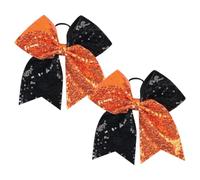 2 Pcs 18 cm Large Sequin Bow Hair Ties Big Cheer Bow Ponytail Holders Glitter Cheerleading Ribbon Bows Stretchy Bows Hairbands Cheerleader Elastic Hair Accessories Black Orange