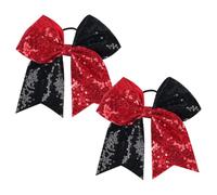 2 Pcs 18 cm Large Sequin Bow Hair Ties Big Cheer Bow Ponytail Holders Glitter Cheerleading Ribbon Bows Stretchy Bows Hairbands Cheerleader Elastic Hair Accessories Red Black