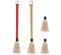 2 Pcs 18 inch Grill Basting Mop and 2 Extra Replacement Brushes | with Wooden Long Handle for BBQ Grilling Smoking Steak(Nature Wood & Brown)
