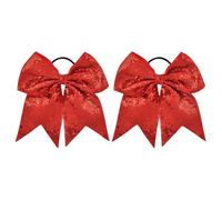 2 Pcs 18cm Large Sequin Bow Hair Ties Glitter Cheerleading Hair Bows Cheer Ponytail Holders Sparkly Bow Hair Elastics Big Ribbon Bow Hair Bands for Girls Teens Red