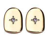 2 Pcs 18K Gold Plated Big Diamond Single Grills Cap for Your Teeth Hip Hop Teeth Grillz Vampire Fangs Grills for Men Women Rapper Cosplay Costume, One Size, Brass, Cubic Zirconia