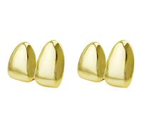 2 Pcs 18K Gold Plated Double Tooth Cap Hip Hop Teeth Grillz Vampire Fangs Grills Set for Men and Women Rapper Cosplay Costume, Brass, Goldstone