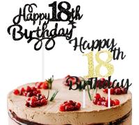 2 Pcs 18th cake topper, Black Happy 18th Birthday Cake Topper Fabulous 18th birthday cake decorations Glitter 18 Adult Birthday Cake for Happy 18th Birthday Anniversary Party Supplies