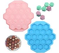 2 Pcs 19 Cavities Honeycomb Silicone Cake Molds 3D Bee Sugarcraft Chocolate Biscuit Fondant Mold DIY Cake Decorating Tools(Blue&Pink)