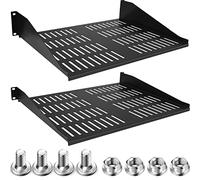 2 Pcs 1U 2U Server Rack Shelf Universal Vented Rack Mount Shelf Network Shelf Server Rack Mounting Tray for Air Circulation 19 Inch Network Equipment Rack and Cabinet Wall Mount Rack, 14.5 Inch Deep