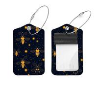 2 Pcs 2.8"x4.6" Luggage Tags, PU Leather Travel Bag Suitcase Tags with Privacy Cover - Fireflies Cartoon