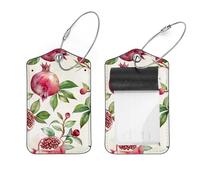 2 Pcs 2.8"x4.6" Luggage Tags, PU Leather Travel Bag Suitcase Tags with Privacy Cover - Pomegranate
