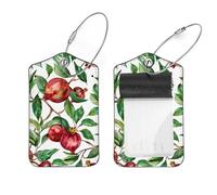 2 Pcs 2.8"x4.6" Luggage Tags, PU Leather Travel Bag Suitcase Tags with Privacy Cover - Summer Pomegranate