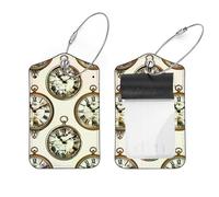 2 Pcs 2.8"x4.6" Luggage Tags, PU Leather Travel Bag Suitcase Tags with Privacy Cover - Vintage Clock
