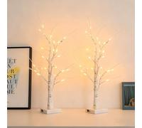 2 PCS 2 FT Birch Christmas Tree with Lights, White Christmas Tree with Lights Mini Birch Twig Tree Ornament for Christmas Home Party Wedding