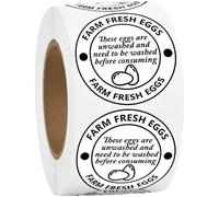 2 Pcs 2 in Farm Fresh Eggs Carton Stickers, Round Self Adhesive Egg Packaging Sign Decal with Safety Instructions, Unwashed Eggs Labels for Farmers Market, Chicken, Quail Egg Boxes and Flats