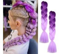 2 PCS 2 Tone Hair Extensions for Braiding, Deep Purple and Light Purple Mermaid Fake Braids Hair, Fashion Plait Synthetic Wig for Braiding Twist Braids