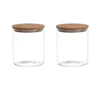 2 Pcs 200ml Clear Glass Jars Airtight Lids Food Storage Container with Wood Cover Glass Kitchen Canisters Pots Bottles for Pantry Organization
