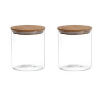 2 Pcs 200ml Clear Glass Jars Airtight Lids Food Storage Container with Wood Cover Glass Kitchen Canisters Pots Bottles for Pantry Organization