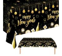 2 Pcs 2026 New Year's Eve Tablecloth Black Gold, 137x274cm Disposable PEVA Waterproof Table Cloth for New Year Party Decorations (A)