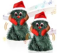 2 PCS 20cm Battery Operated Rotating Singing Christmas Tree Toys - Electric Swinging Tree for Home, Kids Gift