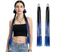 2 Pcs 23 Inch Pre-Stretched Three-Strand Braided Ponytail Hair Extensions, Hand Twisted Crochet Synthetic Loc Braid Hairpieces with Tie, Bohemian Festival Style Hair Accessories for Women