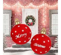 2 Pcs 24 Inch Christmas Giant Inflatable Ornaments Balls Outdoor, PVC large Christmas Hangable Blow Up Ball Decorations for Indoor Yard Porch Lawn (24" RW, 2)