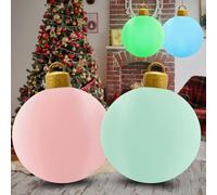 2 Pcs 24-Inch LED Velvet Inflatable Balls Christmas decorations, Large Flocked PVC Decorations with 12 Colors & Remote, for Outdoor and Indoor Holiday Decor(Pink、Blue）
